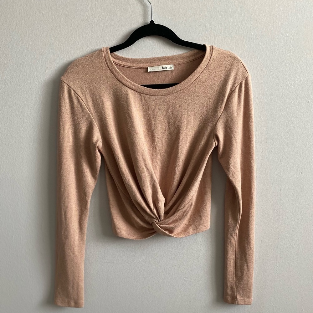 Aritzia/Wilfred Free Ortiz Cropped Long Sleeve Top w/ Knot Detail - Small in Tan